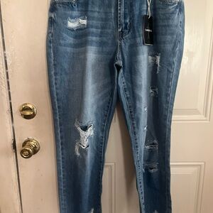 SHEIN Blue Boyfriend Jeans with Distressed Details